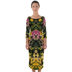 Springflowers Quarter Sleeve Midi Bodycon Dress by LW323