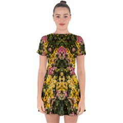 Springflowers Drop Hem Mini Chiffon Dress by LW323