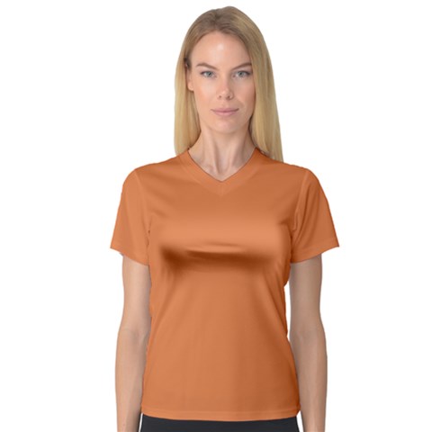 Amber Glow V-neck Sport Mesh Tee by FabChoice