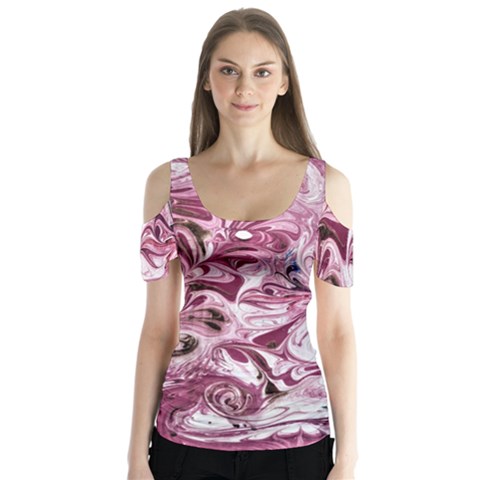 Dusty Pink Marbling Butterfly Sleeve Cutout Tee  by kaleidomarblingart