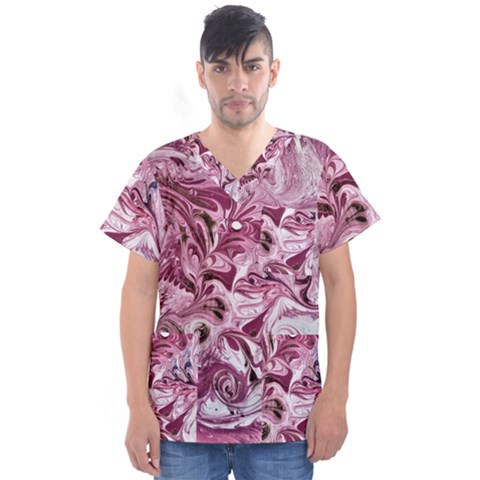 Dusty Pink Marbling Men s V-neck Scrub Top by kaleidomarblingart