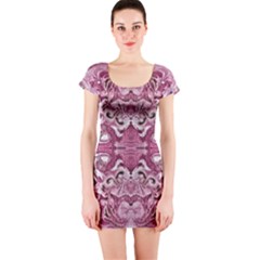 Pink Marbling Symmetry Short Sleeve Bodycon Dress