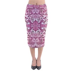 Pink Marbling Symmetry Velvet Midi Pencil Skirt by kaleidomarblingart