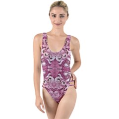 Pink Marbling Symmetry High Leg Strappy Swimsuit by kaleidomarblingart