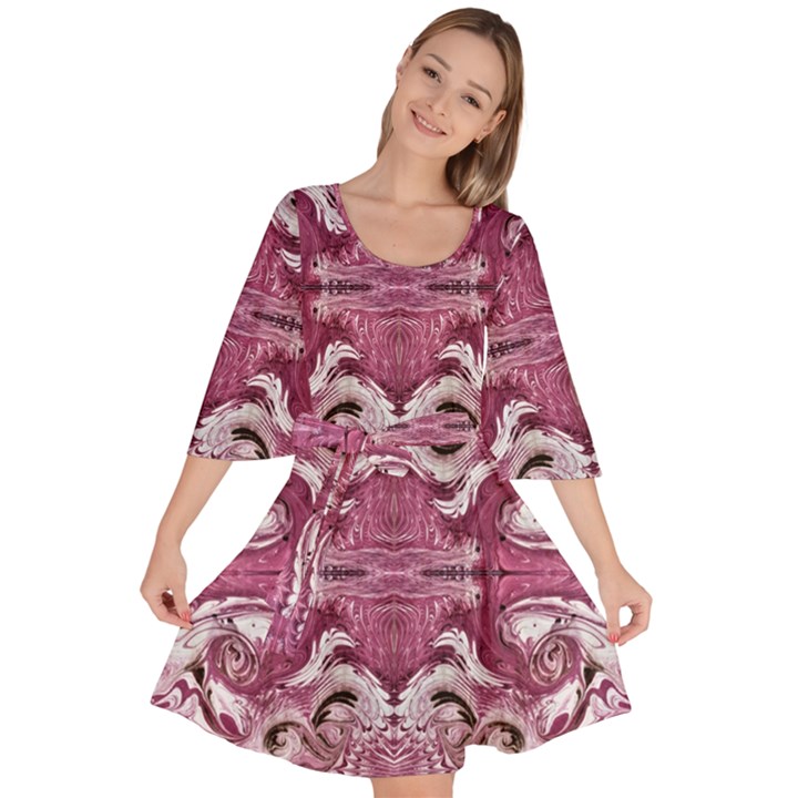 Pink marbling symmetry Velour Kimono Dress