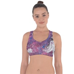 Violet Feathers Cross String Back Sports Bra by kaleidomarblingart