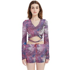 Violet Feathers Velvet Wrap Crop Top And Shorts Set by kaleidomarblingart