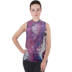 Violet Feathers Mock Neck Chiffon Sleeveless Top by kaleidomarblingart