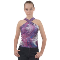 Violet Feathers Cross Neck Velour Top by kaleidomarblingart