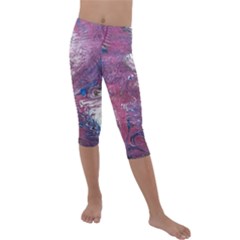 Violet Feathers Kids  Lightweight Velour Capri Leggings  by kaleidomarblingart