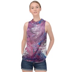 Violet Feathers High Neck Satin Top by kaleidomarblingart