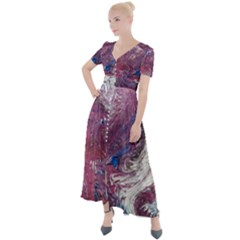 Violet Feathers Button Up Short Sleeve Maxi Dress