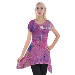 Pink Feathers Short Sleeve Side Drop Tunic by kaleidomarblingart