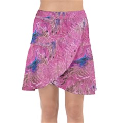 Pink Feathers Wrap Front Skirt by kaleidomarblingart