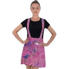 Pink Feathers Velvet Suspender Skater Skirt by kaleidomarblingart