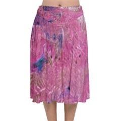 Pink Feathers Velvet Flared Midi Skirt