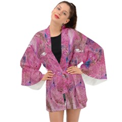 Pink Feathers Long Sleeve Kimono