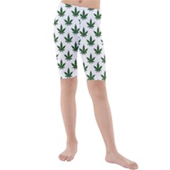 Weed At White, Ganja Leafs Pattern, 420 Hemp Regular Theme Kids  Mid Length Swim Shorts by Casemiro