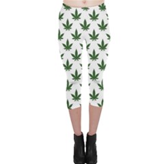 Weed At White, Ganja Leafs Pattern, 420 Hemp Regular Theme Capri Leggings  by Casemiro