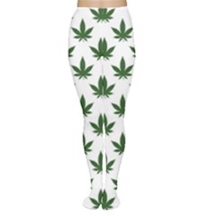 Weed At White, Ganja Leafs Pattern, 420 Hemp Regular Theme Tights by Casemiro