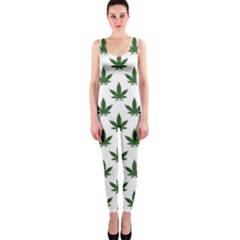 Weed At White, Ganja Leafs Pattern, 420 Hemp Regular Theme One Piece Catsuit by Casemiro