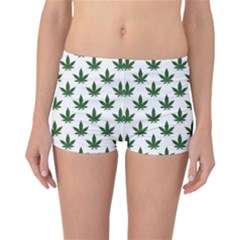 Weed At White, Ganja Leafs Pattern, 420 Hemp Regular Theme Reversible Boyleg Bikini Bottoms by Casemiro