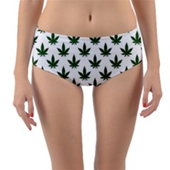 Weed At White, Ganja Leafs Pattern, 420 Hemp Regular Theme Reversible Mid-waist Bikini Bottoms by Casemiro