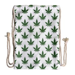 Weed At White, Ganja Leafs Pattern, 420 Hemp Regular Theme Drawstring Bag (large) by Casemiro