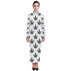 Weed At White, Ganja Leafs Pattern, 420 Hemp Regular Theme Turtleneck Maxi Dress by Casemiro