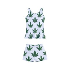 Weed At White, Ganja Leafs Pattern, 420 Hemp Regular Theme Kids  Boyleg Swimsuit by Casemiro