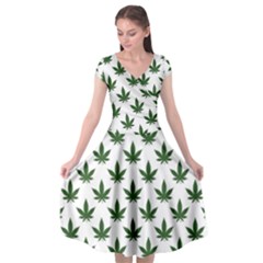 Weed At White, Ganja Leafs Pattern, 420 Hemp Regular Theme Cap Sleeve Wrap Front Dress by Casemiro