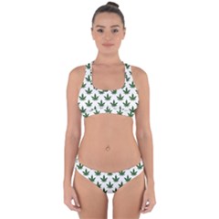 Weed At White, Ganja Leafs Pattern, 420 Hemp Regular Theme Cross Back Hipster Bikini Set