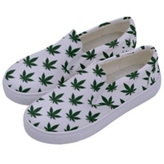 Weed At White, Ganja Leafs Pattern, 420 Hemp Regular Theme Kids  Canvas Slip Ons by Casemiro