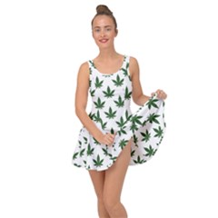 Weed At White, Ganja Leafs Pattern, 420 Hemp Regular Theme Inside Out Casual Dress by Casemiro