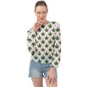 Weed at white, ganja leafs pattern, 420 hemp regular theme Banded Bottom Chiffon Top View1