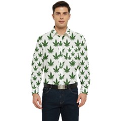 Weed At White, Ganja Leafs Pattern, 420 Hemp Regular Theme Men s Long Sleeve Pocket Shirt  by Casemiro