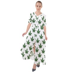 Weed At White, Ganja Leafs Pattern, 420 Hemp Regular Theme Waist Tie Boho Maxi Dress by Casemiro