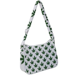 Weed At White, Ganja Leafs Pattern, 420 Hemp Regular Theme Zip Up Shoulder Bag by Casemiro