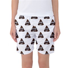 Happy Poo Pattern, Funny Emoji, Emoticon Theme, Vector Women s Basketball Shorts by Casemiro