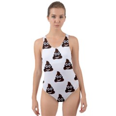 Happy Poo Pattern, Funny Emoji, Emoticon Theme, Vector Cut-out Back One Piece Swimsuit by Casemiro