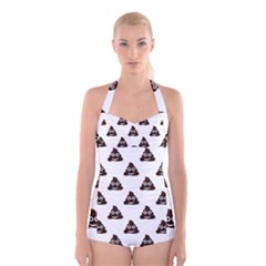 Happy Poo Pattern, Funny Emoji, Emoticon Theme, Vector Boyleg Halter Swimsuit  by Casemiro