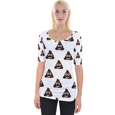 Happy Poo Pattern, Funny Emoji, Emoticon Theme, Vector Wide Neckline Tee by Casemiro