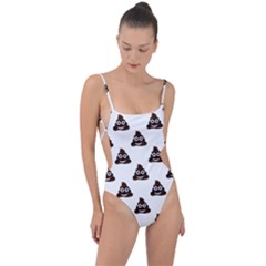 Happy Poo Pattern, Funny Emoji, Emoticon Theme, Vector Tie Strap One Piece Swimsuit by Casemiro