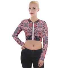 Pink Arabesque Iv Long Sleeve Cropped Velvet Jacket by kaleidomarblingart