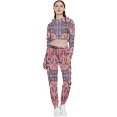 Pink Arabesque Iv Cropped Zip Up Lounge Set