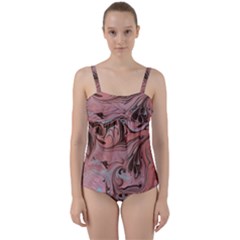 Pink Swirls Twist Front Tankini Set by kaleidomarblingart