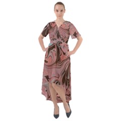 Pink Swirls Front Wrap High Low Dress by kaleidomarblingart