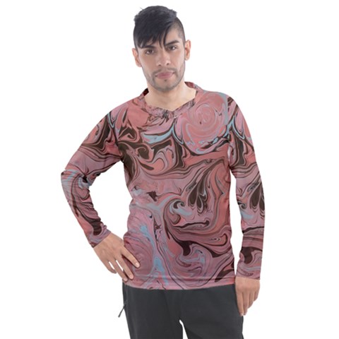 Pink Swirls Men s Pique Long Sleeve Tee by kaleidomarblingart