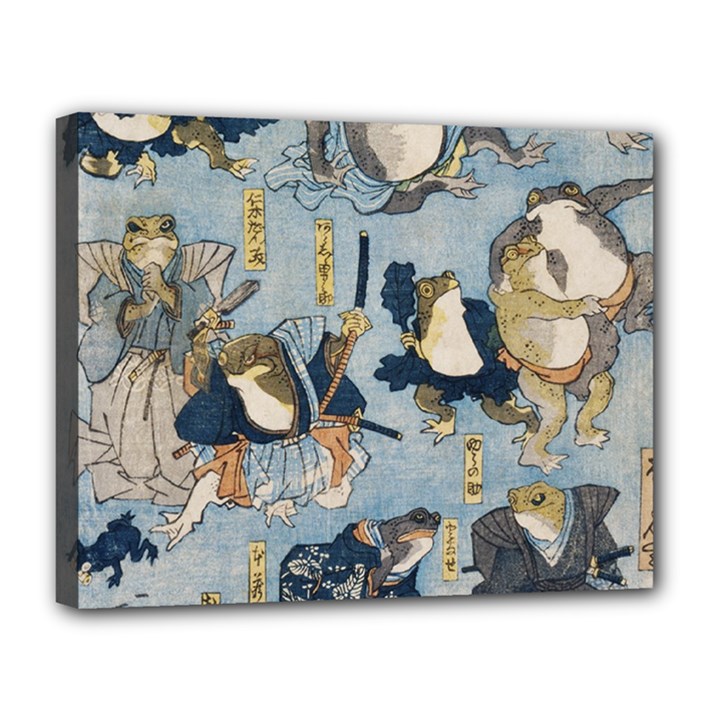 Famous heroes of the kabuki stage played by frogs  Canvas 14  x 11  (Stretched)