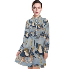 Famous Heroes Of The Kabuki Stage Played By Frogs  Long Sleeve Chiffon Shirt Dress by Sobalvarro